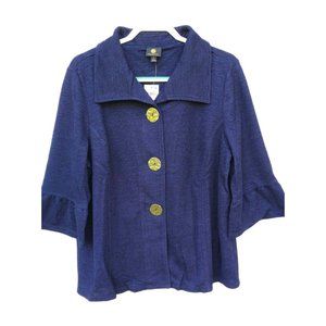 NEW JM Collection Women's Dark Blue Textured Bell Sleeve Top Blazer Blouse XL